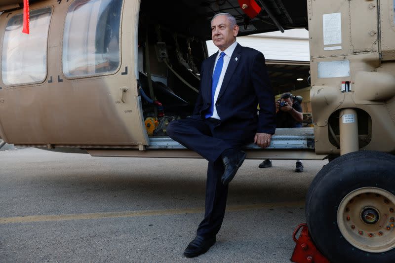Israeli PM Netanyahu visits the Palmachim Air Force Base, near the city of Rishon Lezion