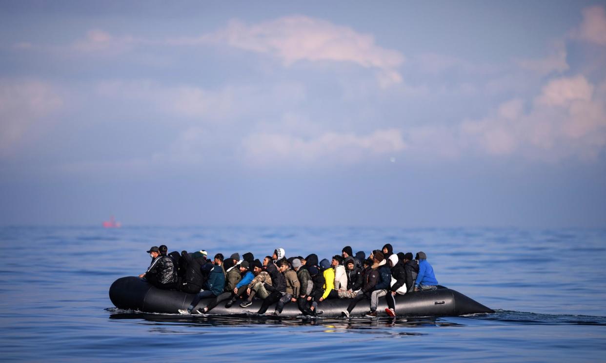 <span>A dinghy carrying migrants crosses the English Channel, March 2024. The ‘riveting’ To Catch a Scorpion tries to track down one of the most wanted people smugglers operating on this route.</span><span>Photograph: Dan Kitwood/Getty Images</span>