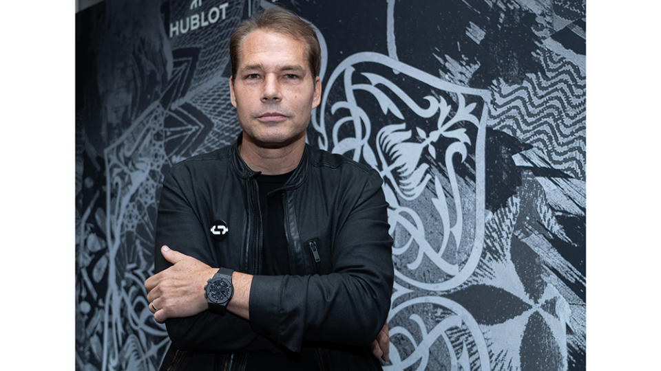 Renowned artist Shepard Fairey at Hublot's launch event for the watch at Delilah's in West Hollywood