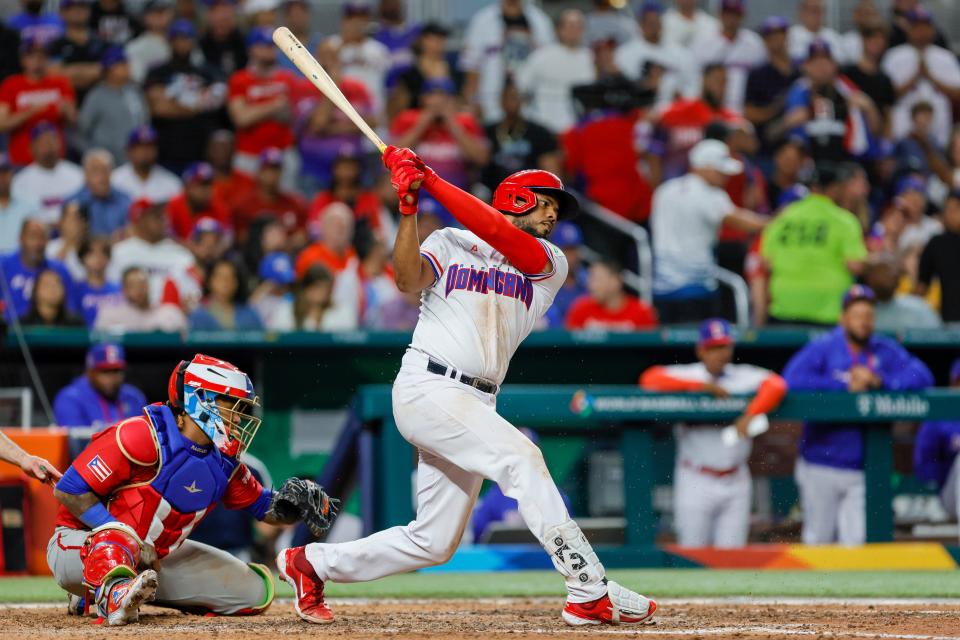 Switch-hitting infielder Jeimer Candelario replaced Vladimir Guerrero Jr.  on the Dominican Republic's roster for the 2023 World Baseball Classic.