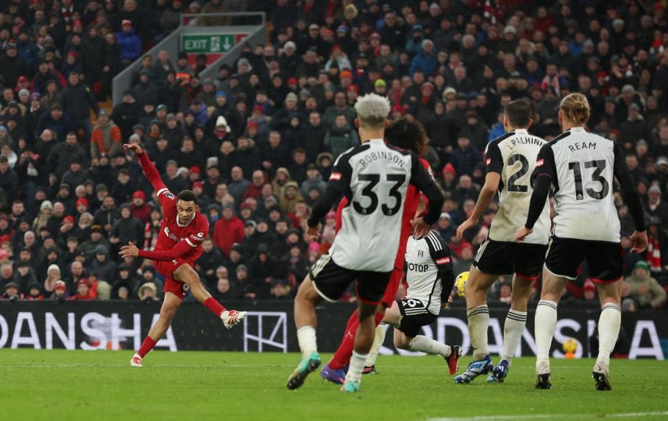 Late drama: Alexander-Arnold scored the winner for the Reds (REUTERS)