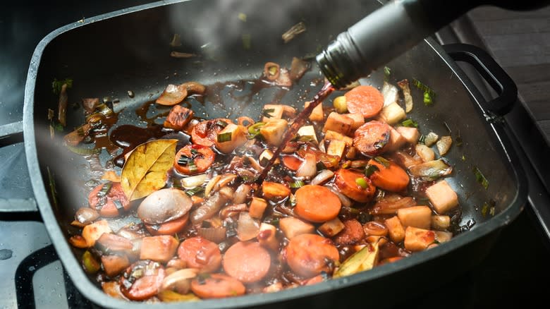 fortified wine poured into pan