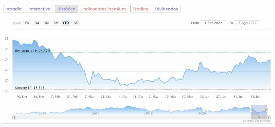 Inditex cotización anual del valor 