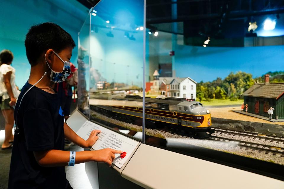 The exhibit features 425 feet of train track. The Great Train Set, built and donated by New Jersey native John H. Scully, is on display at the Liberty Science Center.