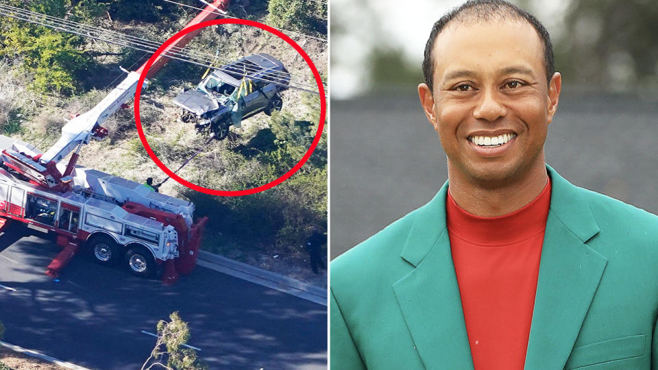 Tiger Woods, pictured here after he was seriously injured in the single-vehicle crash.