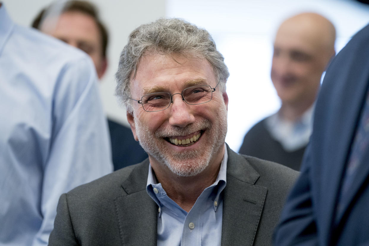 FILE - Washington Post Executive Editor Marty Baron appears in the news room after winning two Pulitzer Prizes in Washington on April 16, 2018. Baron, executive editor of The Washington Post and one of the nation's top journalists, says he will retire at the end of February. He took over the Post's newsroom in 2012 after editing the Boston Globe and Miami Herald before that. He was portrayed in the 2015 movie “Spotlight” about the Globe's investigation of the Catholic Church. (AP Photo/Andrew Harnik, File)