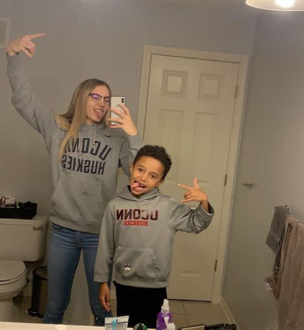 <p>Paige Bueckers Instagram</p> Paige Bueckers and her little brother Drew in UConn hoodies.