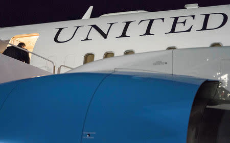 U.S. Secretary of State Mike Pompeo boards his plane to travel to Anchorage, Alaska on his way to Pyongyang, North Korea in Andrews Air Force Base, Maryland, U.S. July 5, 2018. Andrew Harnik/Pool via REUTERS