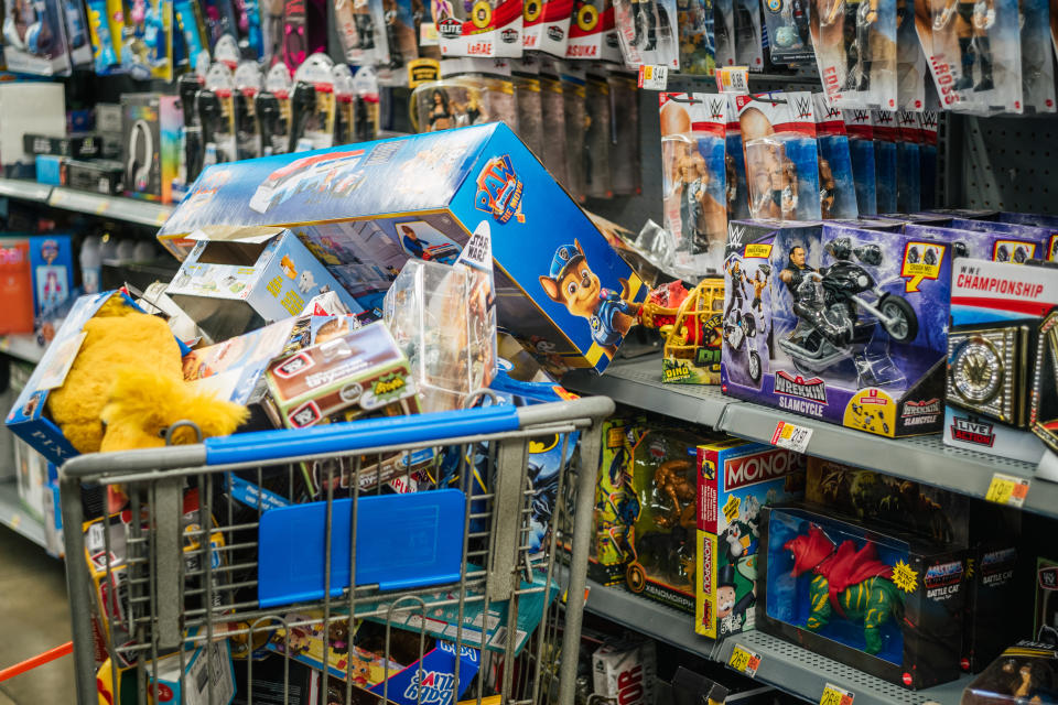 shopping cart full of toys