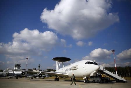 An AWACS aircraft is seen on the tarmac during a visit of new NATO Secretary-General Jens Stoltenberg of Norway (not pictured) at Lask air base October 6, 2014. REUTERS/Kacper Pempel