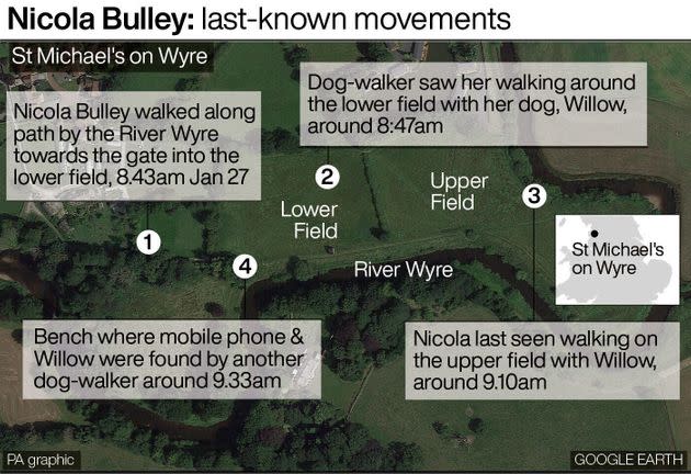 Nicola Bulley's last-known movements.