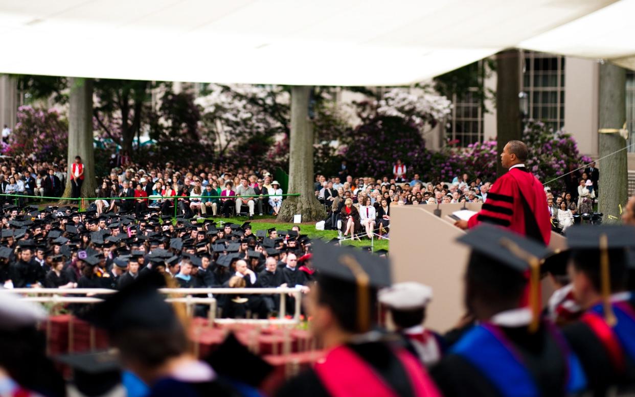 Massachusetts Governor Deval Patrick addresses the crowd at the 2009 MIT commencement ceremony