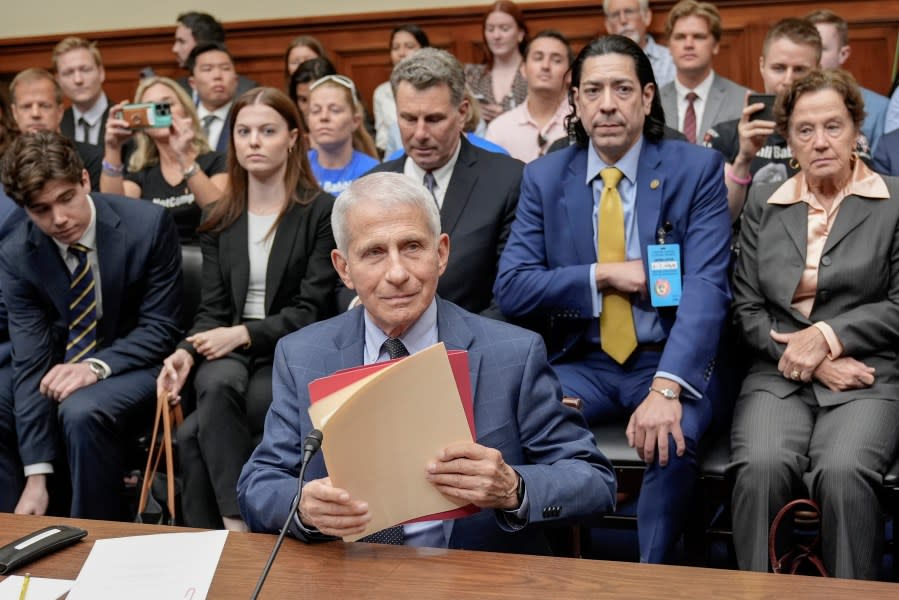 Dr. Anthony Fauci, former director of the National Institute of Allergy and Infectious Diseases, center, arrives for a House Select Subcommittee on the Coronavirus pandemic at Capitol Hill, June 3, 2024, in Washington. (Mariam Zuhaib, Associated Press)