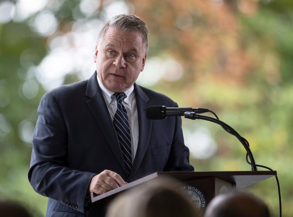 Congressman Chris Smith addresses audience at 9-11 ceremony at Mount Mitchell Sep 11, 2022; Atlantic Highlands, New Jersey,