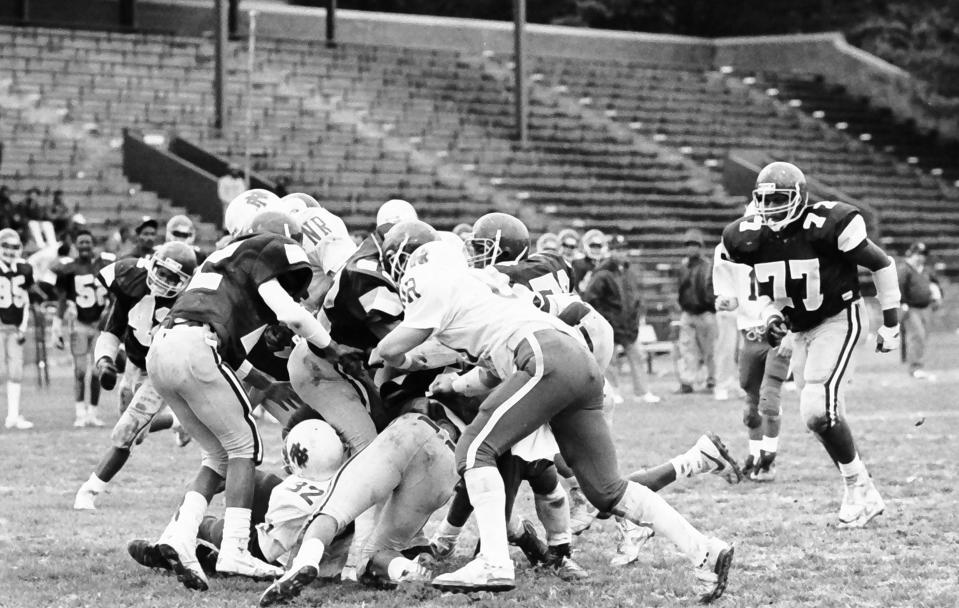 New Rochelle defeated Mt. Vernon in football action at Memorial Field in Mt. Vernon Oct. 22, 1988