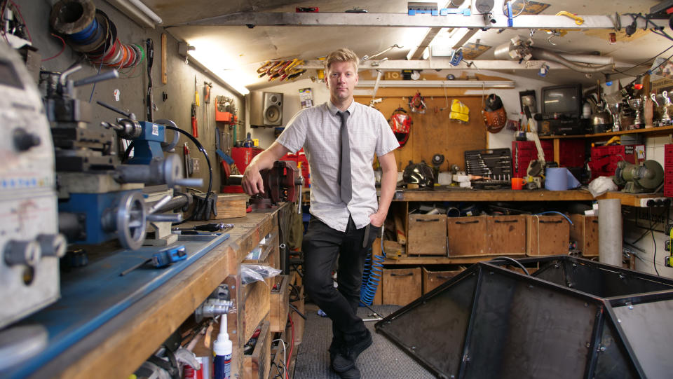 Colin Furze, from Lincolnshire, built his shed from raw materials and uses it to create inventions.