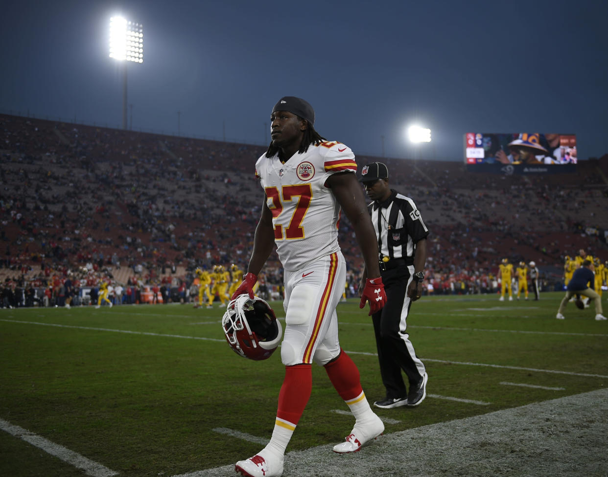 Former Chiefs running back Kareem Hunt, now with the Browns, reportedly has been suspended for the first eight games of the 2019 NFL season (AP photo)