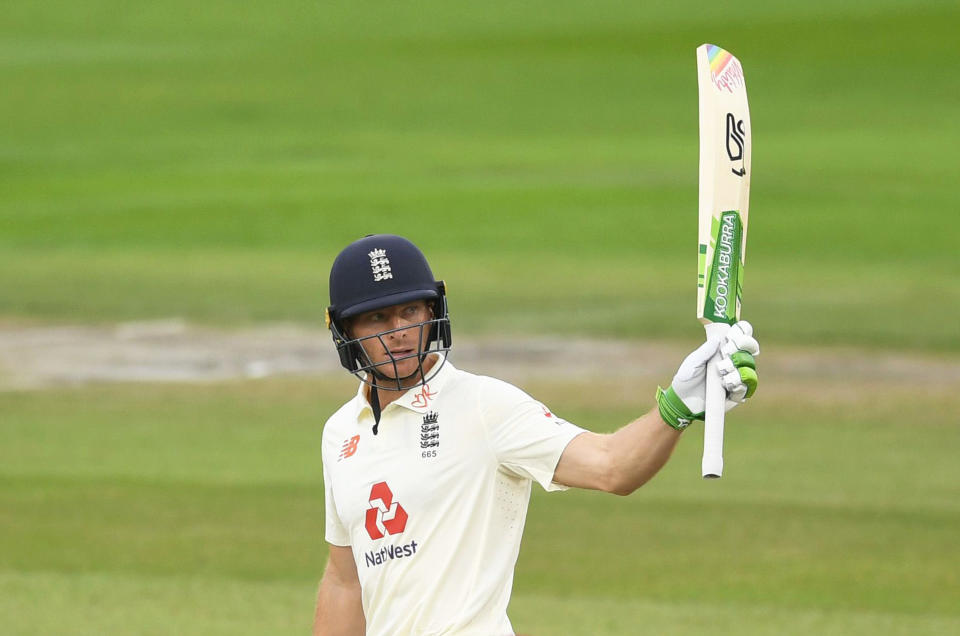 Jos Buttler of England celebrates his half century during Day One of the Third Test. 