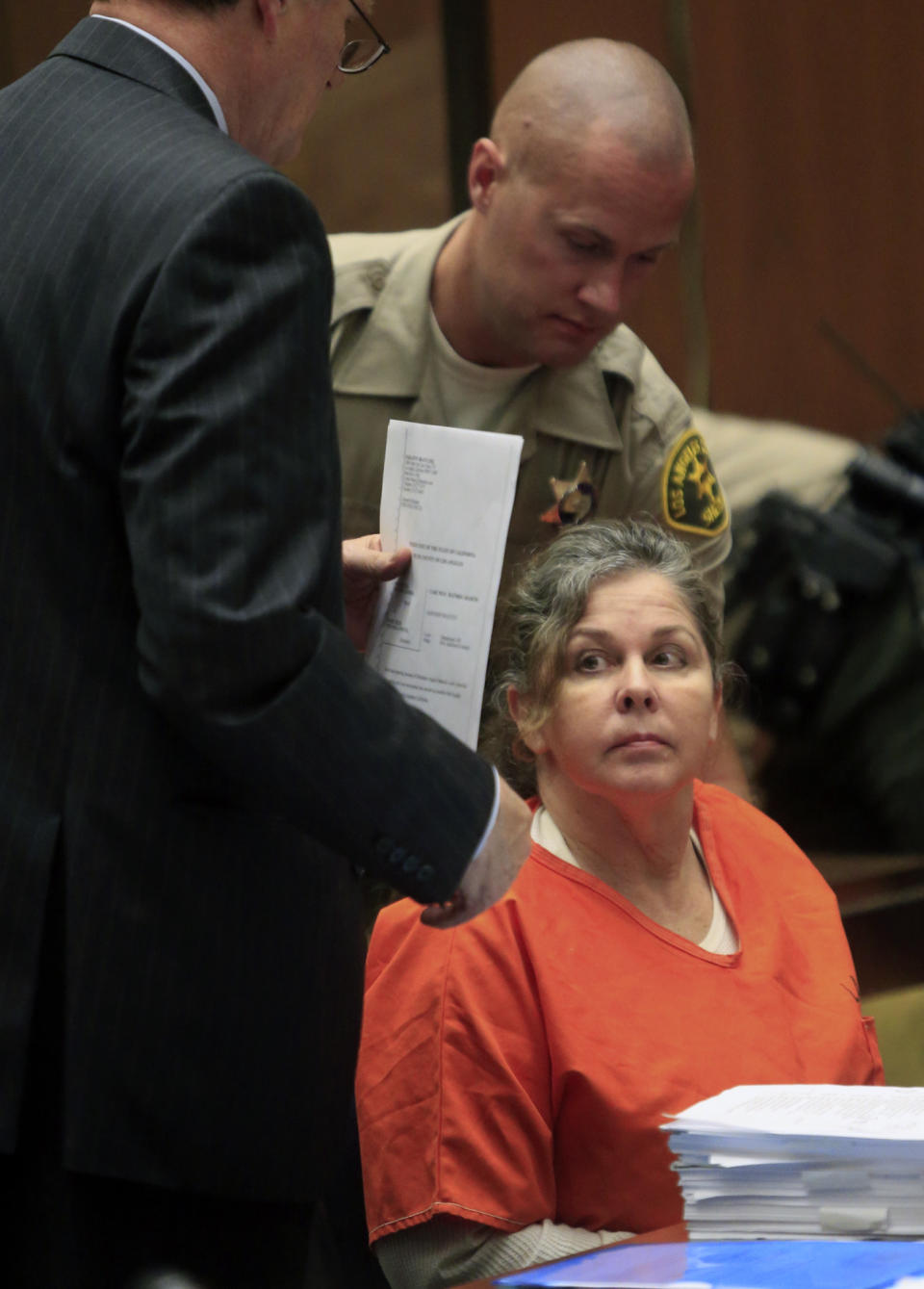 Former Bell assistant city administrator Angela Spaccia appears in court on Thursday, April 10, 2014, in Los Angeles. Spaccia was sentenced Thursday to nearly 12 years in prison for bilking the Bell's city coffers of thousands of dollars through an exorbitant salary and a pair of six-figure loans of taxpayer money. (AP Photo/Los Angeles Times, Mark Boster, Pool)