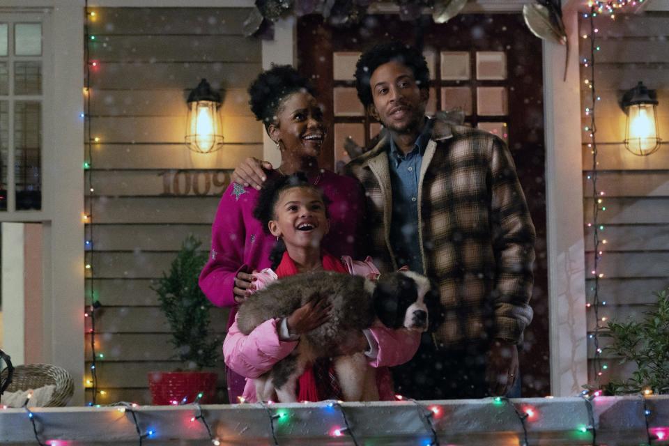 DASHING THROUGH THE SNOW, top from left: Teyonnah Parris, Ludacris; bottom: Madison Skye Validum, 2023. ph: Steve Dietl / © Disney+ / Courtesy Everett Collection