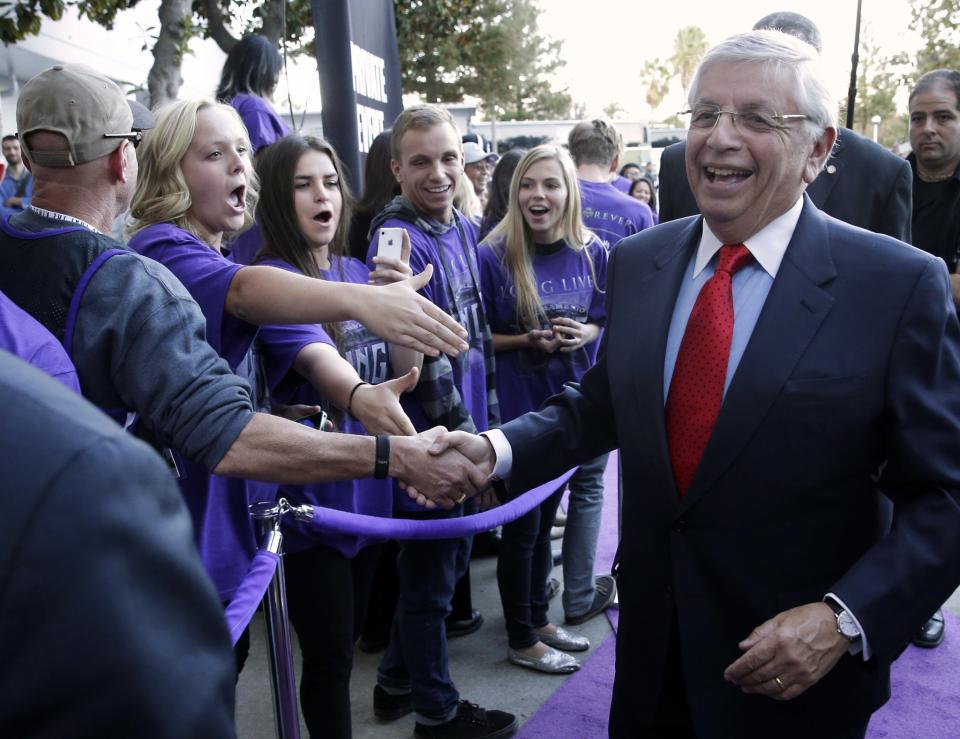 Then-NBA Commissioner David Stern greets Sacramento Kings fans as he arrives at Sleep Train Arena to attend a Kings game on Oct. 30, 2013. (AP/Rich Pedroncelli)