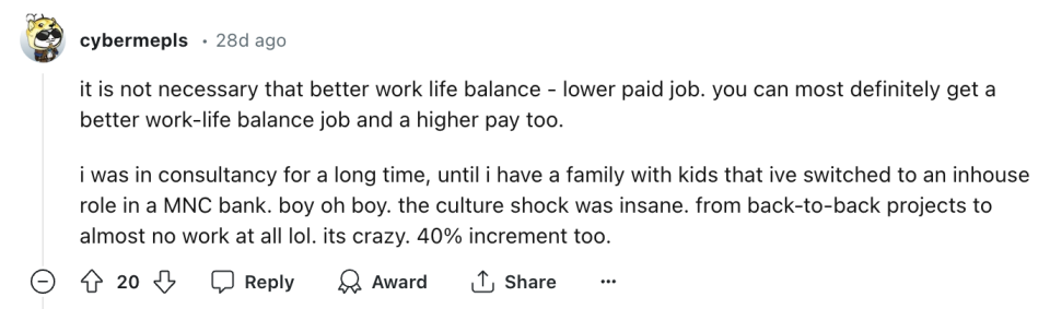 lower paying job does not mean better work life balance