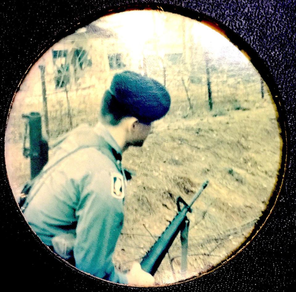 Everyone from the B Team HQ in Pleiku participated in the retaking of the center of the city, starting Jan. 31, 1968. The patch on Lennon's right shoulder is from the 173rd; the SF patch would be on his left shoulder. Note also the M-79 grenade launcher on his shoulder. Says Lennon, "I loved that weapon — very few officers carried one."