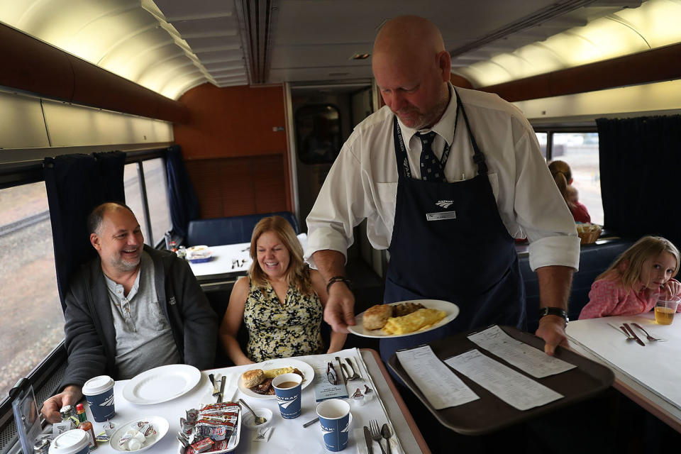 Serving breakfast aboard Amtrak train