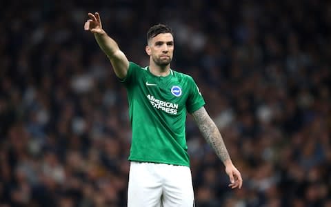 Shane Duffy of Brighton and Hove Albion gives his team instructions during the Premier League match between Tottenham Hotspur and Brighton & Hove Albion at Tottenham Hotspur Stadium - Credit: Julian Finney/Getty&nbsp;