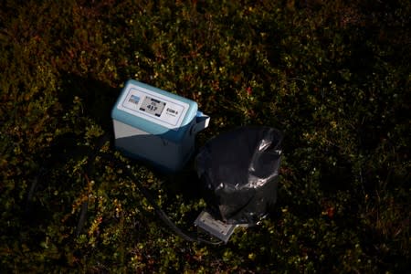 A gas analyser is seen at Lake Tornetrask near the village of Abisko