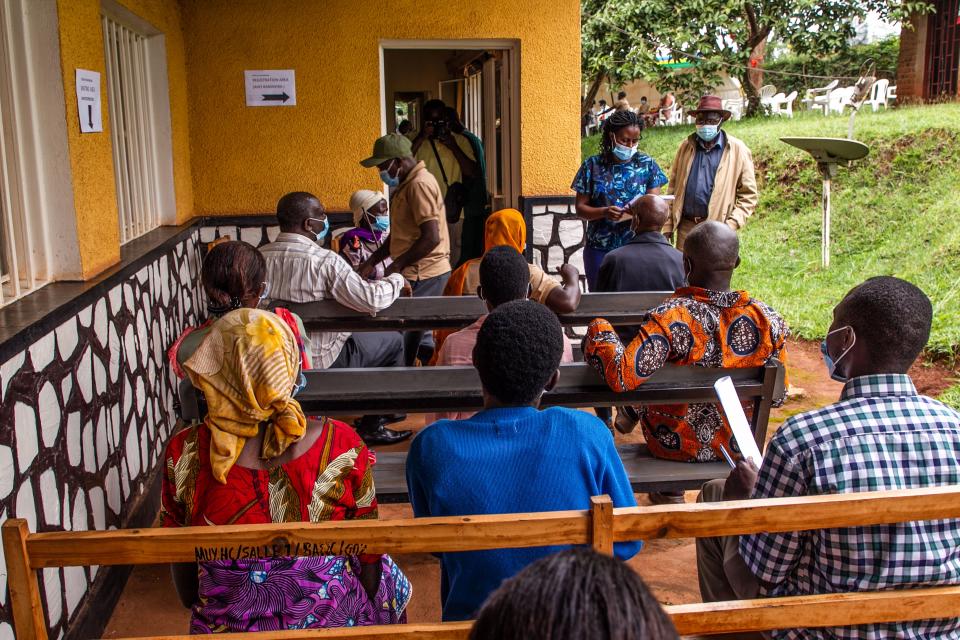 Elderly people wait for their first injection of  Covid-19 vaccine at Muyumbu Health Center in Rwamagana, East Kigali (AFP via Getty Images)