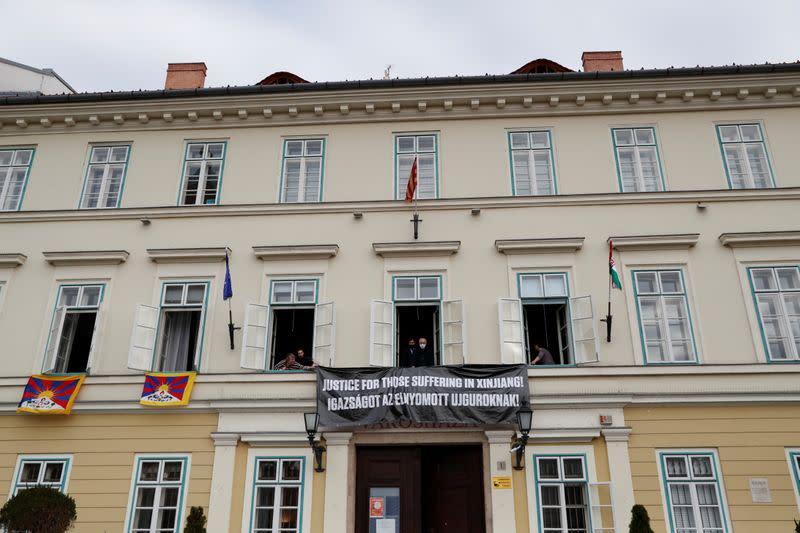 Hungarian opposition members' protest over China's treatment of Uighurs, in Budapest