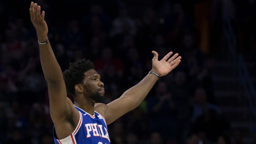 Joel Embiid came into Sunday’s game ranked fifth in the NBA with 48 blocks. (The Associated Press)