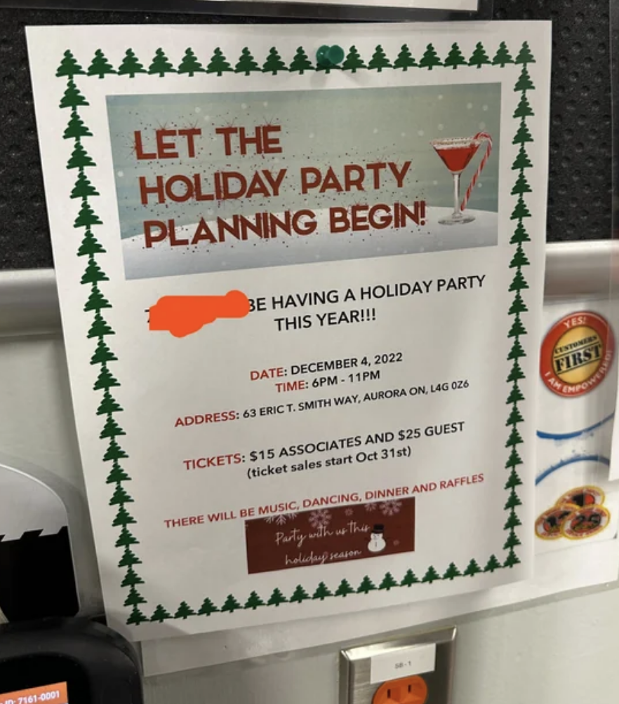 Tickets charging to attend the company holiday party