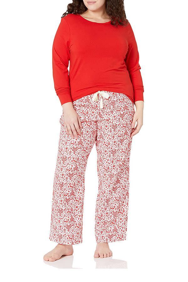 13) Long Sleeve Knit Top and Lightweight Flannel Pajama Pant Set