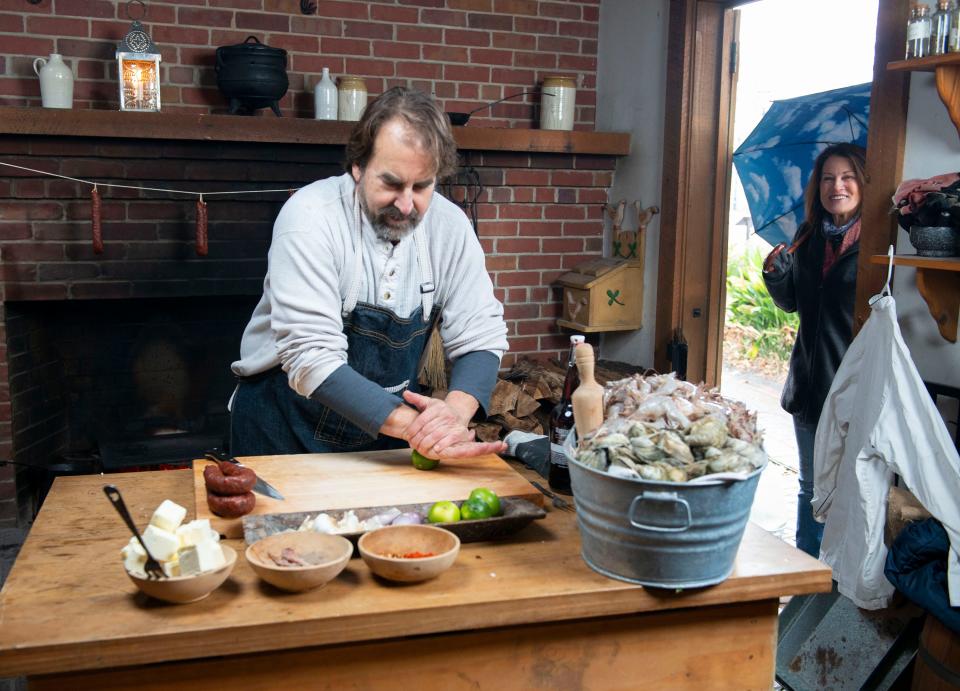 Pensacola chef Irv Miller prepares for filming an episode of A Taste of History on Friday, Jan.21, 2022. The Emmy award-winning show will feature the talents of three of Pensacola's top chefs, Irv Miller, Gus Silivos, and Blake Rushing, in the 12th Season on PBS. 