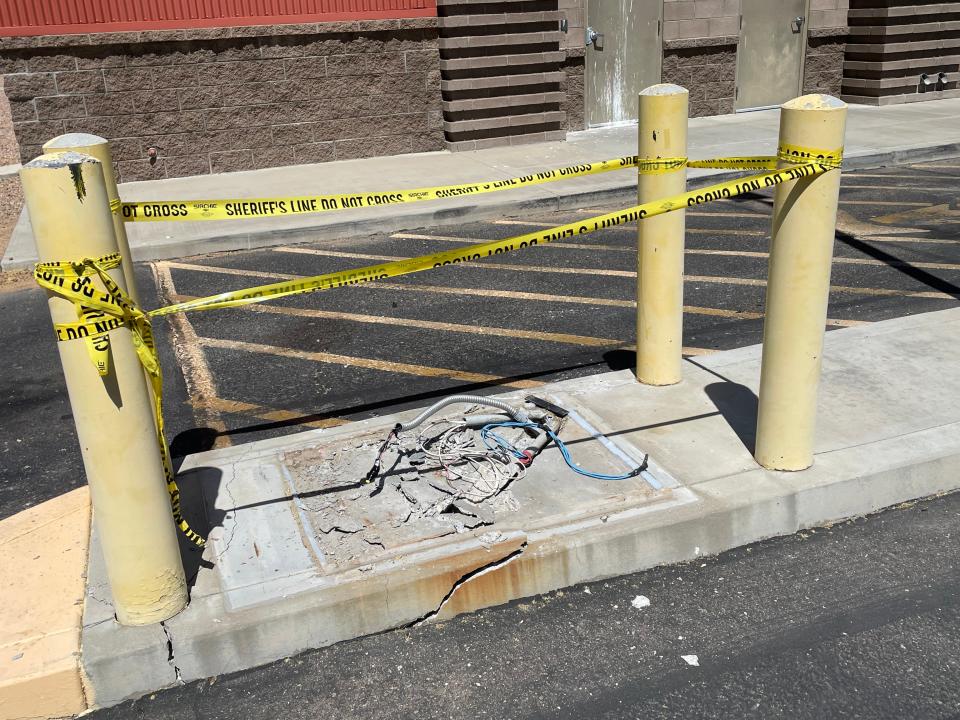 Pinal County Federal Credit Union in San Tan Valley, where police say thieves used construction equipment to steal an ATM on May 5, 2022.