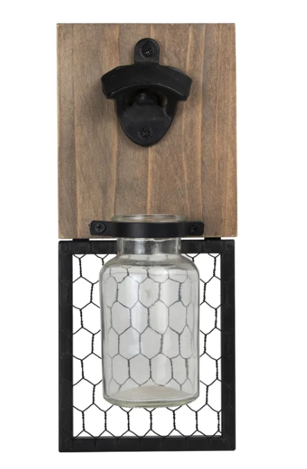 Berardinelli Wall Mounted Bottle Opener With Glass Basket