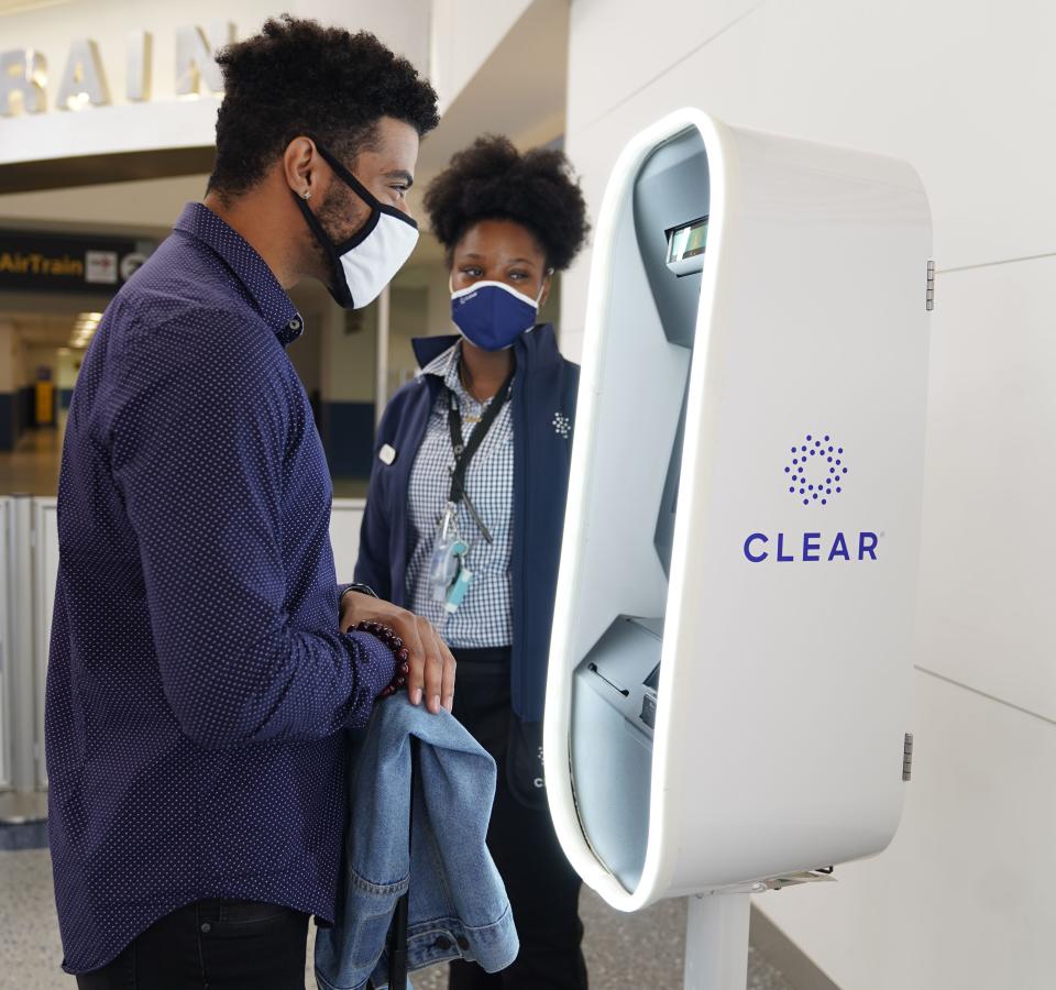 Clear, a biometric technology, scans a traveler's face and eyes to identify them without a photo ID. The optional service is now available at Palm Beach International Airport.