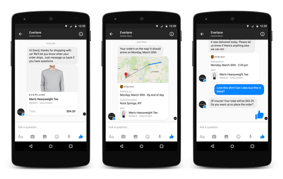 Examples of the interface for Messenger for Business