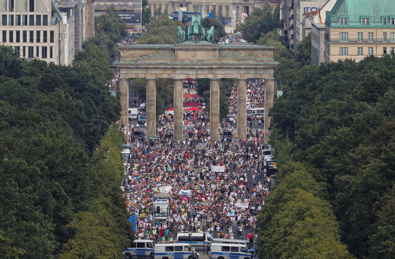 Demonstration against the government's restrictions amid the coronavirus disease (COVID-19) outbreak, in Berlin