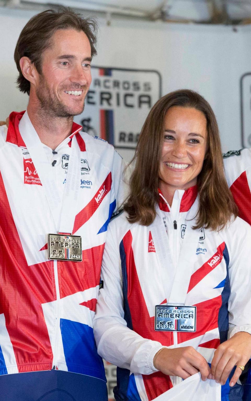 Pippa and James after completing the 2016 Race Across America bike ride - Credit: EPA