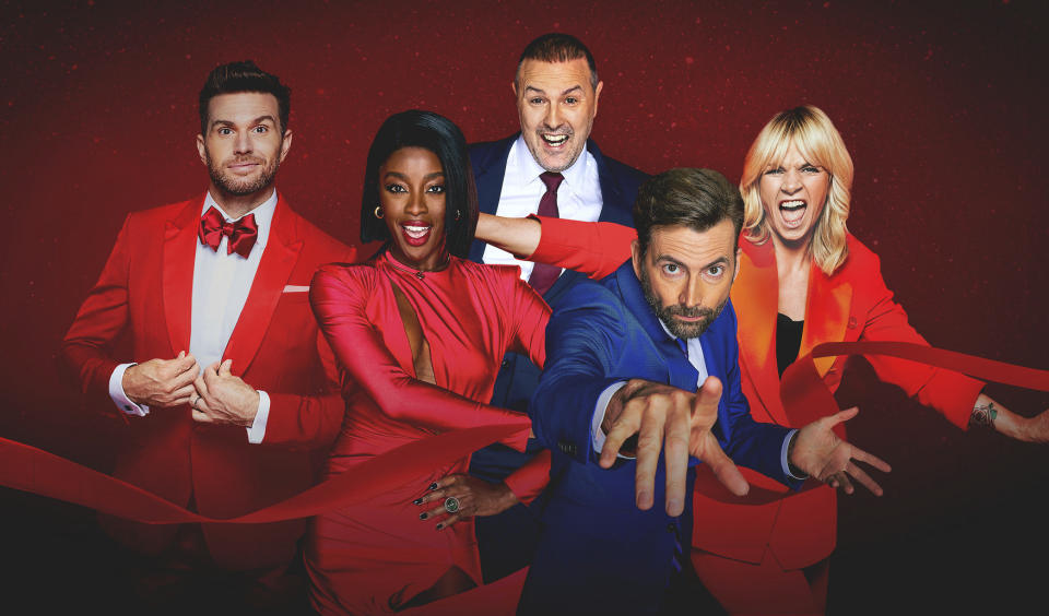 Comic Relief - Red Nose Day 2023,17-02-2023,Joel Dommett, AJ Odudu, Paddy McGuinness, David Tennant, ZoÃ« Ball,BBC/Comic Relief,Nicky Johnston