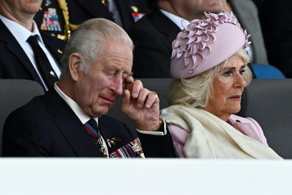 King Charles III and Queen Camilla during the UK’s national commemorative event for the 80th anniversary of D-Day (Dylan Martinez/PA) (PA Wire)