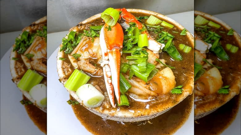 Bowl overflowing with gumbo