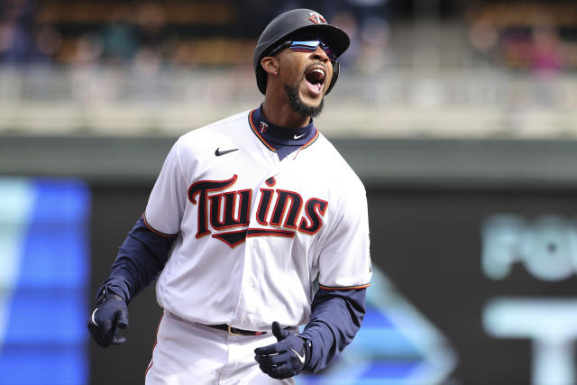 Byron Buxton of the Minnesota Twins celebrates against the Kansas in  2023