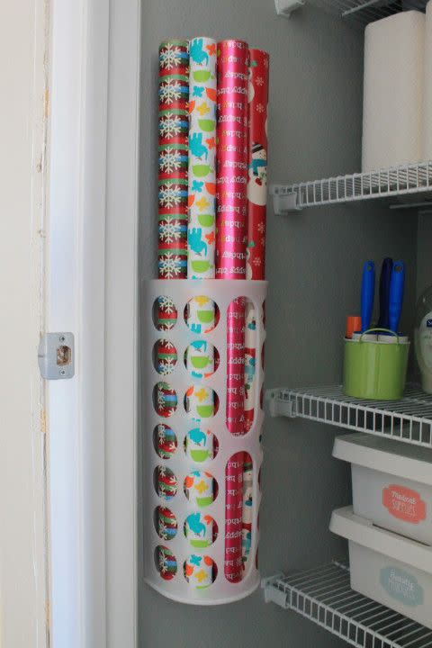 Or Repurpose a Bag Holder for Gift Wrap