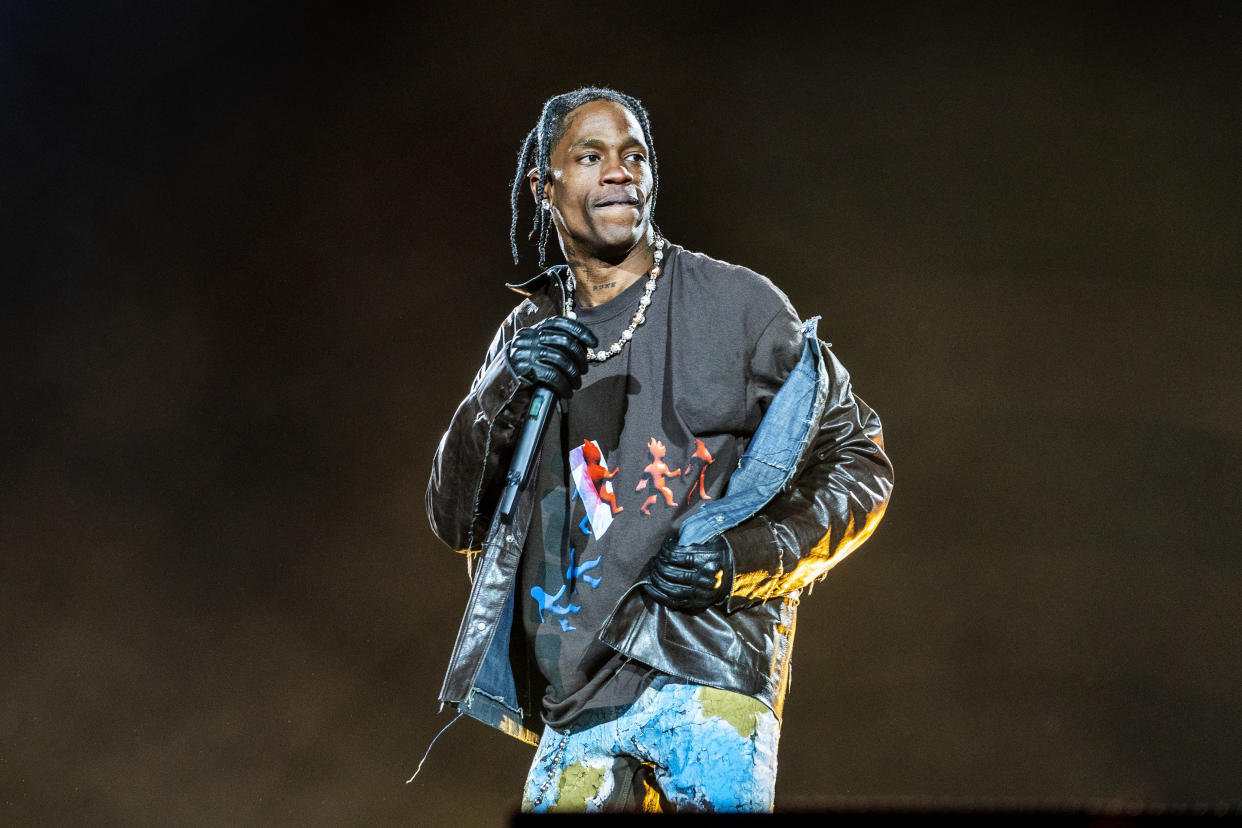 HOUSTON, TEXAS - NOVEMBER 05: Travis Scott performs during 2021 Astroworld Festival at NRG Park on November 05, 2021 in Houston, Texas. (Photo by Erika Goldring/WireImage)