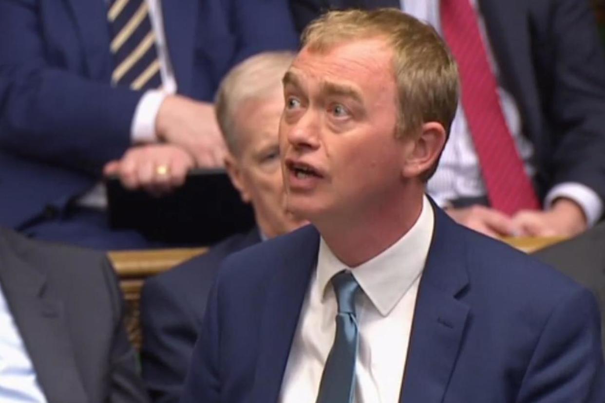 Tim Farron speaking during Prime Ministers questions in the House of Commons: AFP/Getty Images