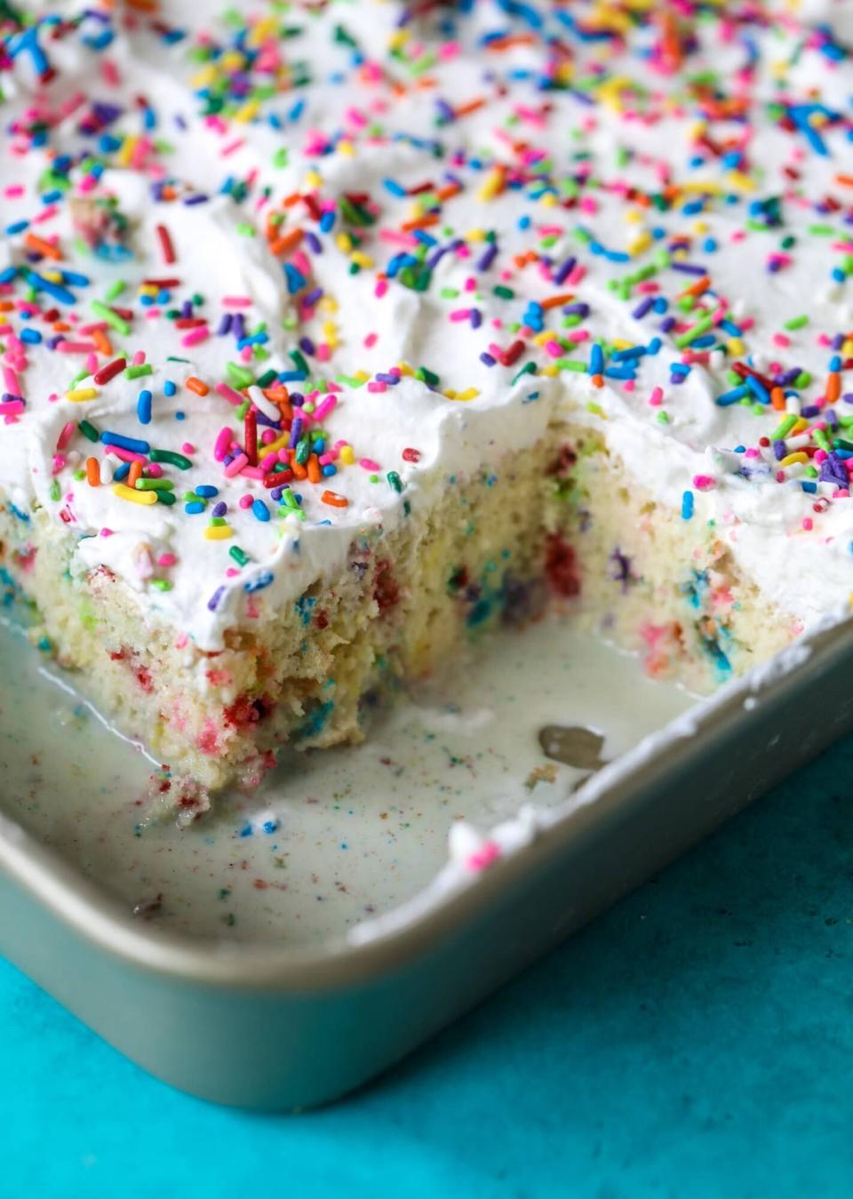 <strong><a href="https://www.howsweeteats.com/2019/05/tres-leches-confetti-cake/" target="_blank" rel="noopener noreferrer">Get the Tres Leches Confetti Cake recipe from How Sweet Eats</a></strong>